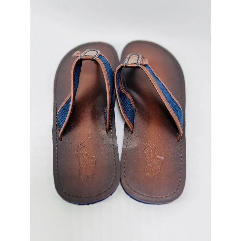 Polo Ralph Lauren Leather Flip Flops Sullivan Men 11 Sandals Newport Navy Brown
